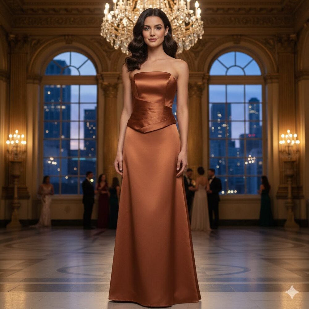 Two Piece Bronze Satin Gown